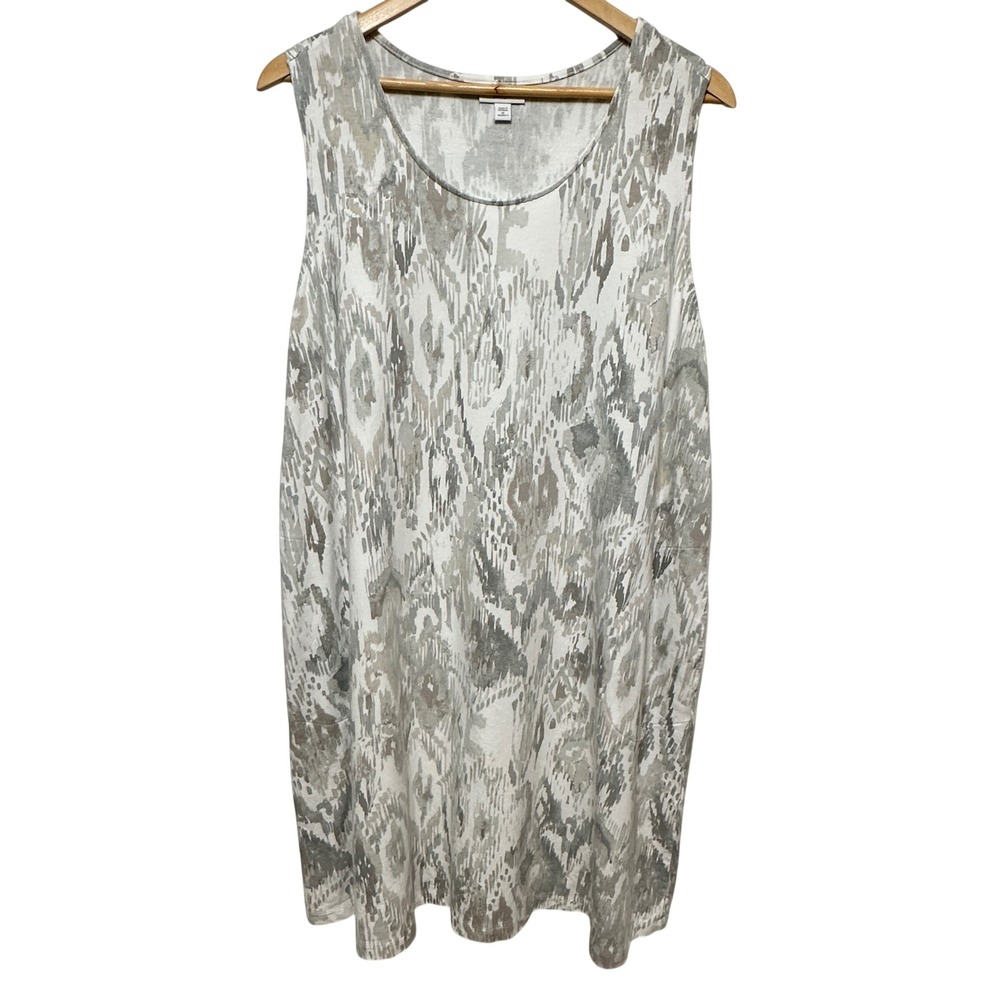 Pure Jill J. Jill Ikat‎ Print Sleeveless Tank Dress 2X Gray White Pima Cotton